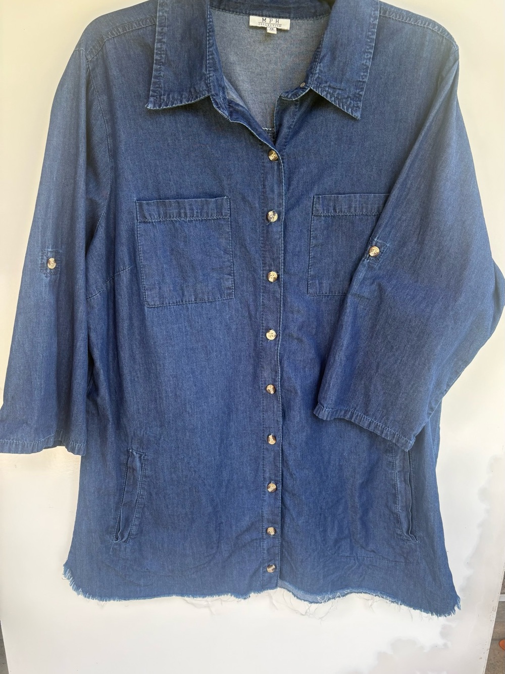 MPH Collection Chambray Button-Up dress in Denim Blue